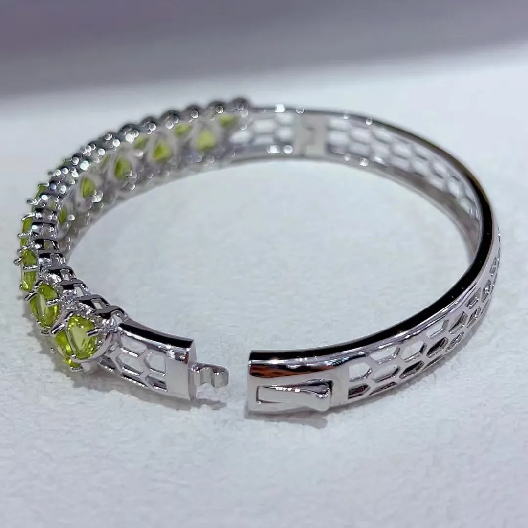 Semiprecious Stone Jewelry 925 Sterling Silver Peridot Stone Bangle