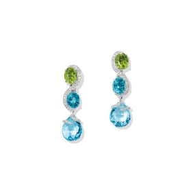 Shanghai Earrings 18ct White Gold - Peridot, Blue Zircon, Blue Topaz & Diamond