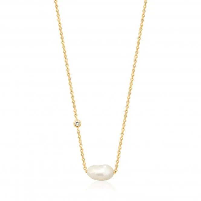 Shiny Gold Pearl Necklace N019-02G