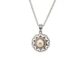 Silver and 10k Gold Aphrodite Small Pendant - White Fresh Water Pearl