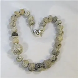 Silver and Rare Petrified Dinosaur Bone Bead Necklace