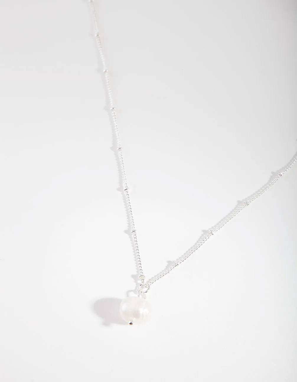 Silver Ball Chain Pearl Necklace