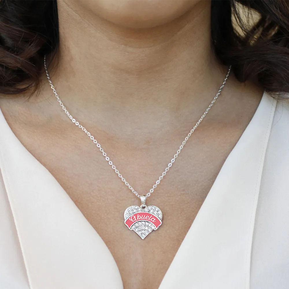 Silver Coral Abuela Pave Heart Charm Classic Necklace