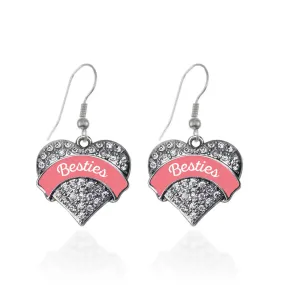 Silver Coral Besties Pave Heart Charm Dangle Earrings