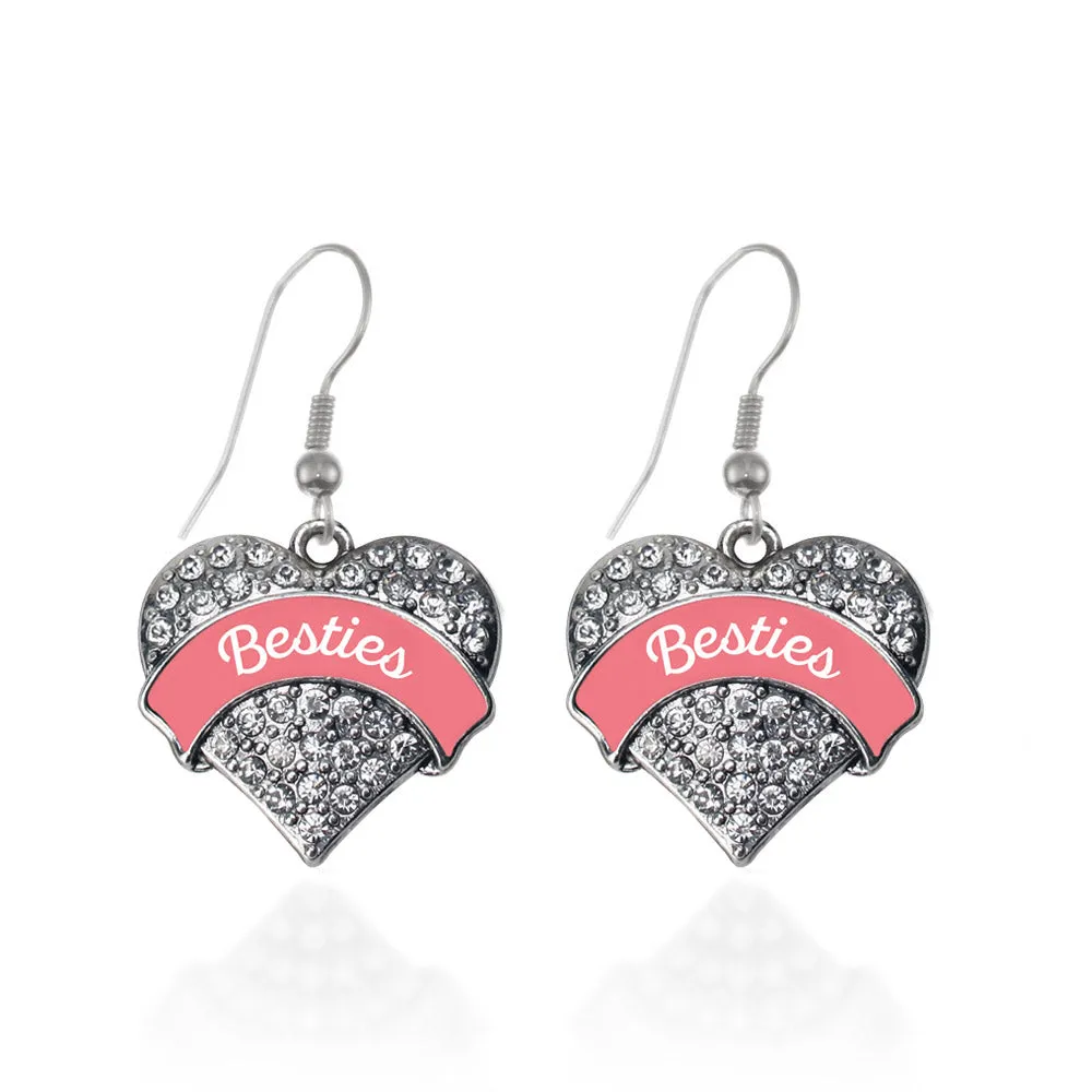 Silver Coral Besties Pave Heart Charm Dangle Earrings