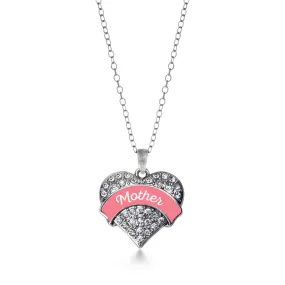 Silver Coral Mother Pave Heart Charm Classic Necklace