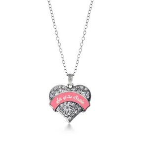 Silver Coral Sis of Bride Pave Heart Charm Classic Necklace