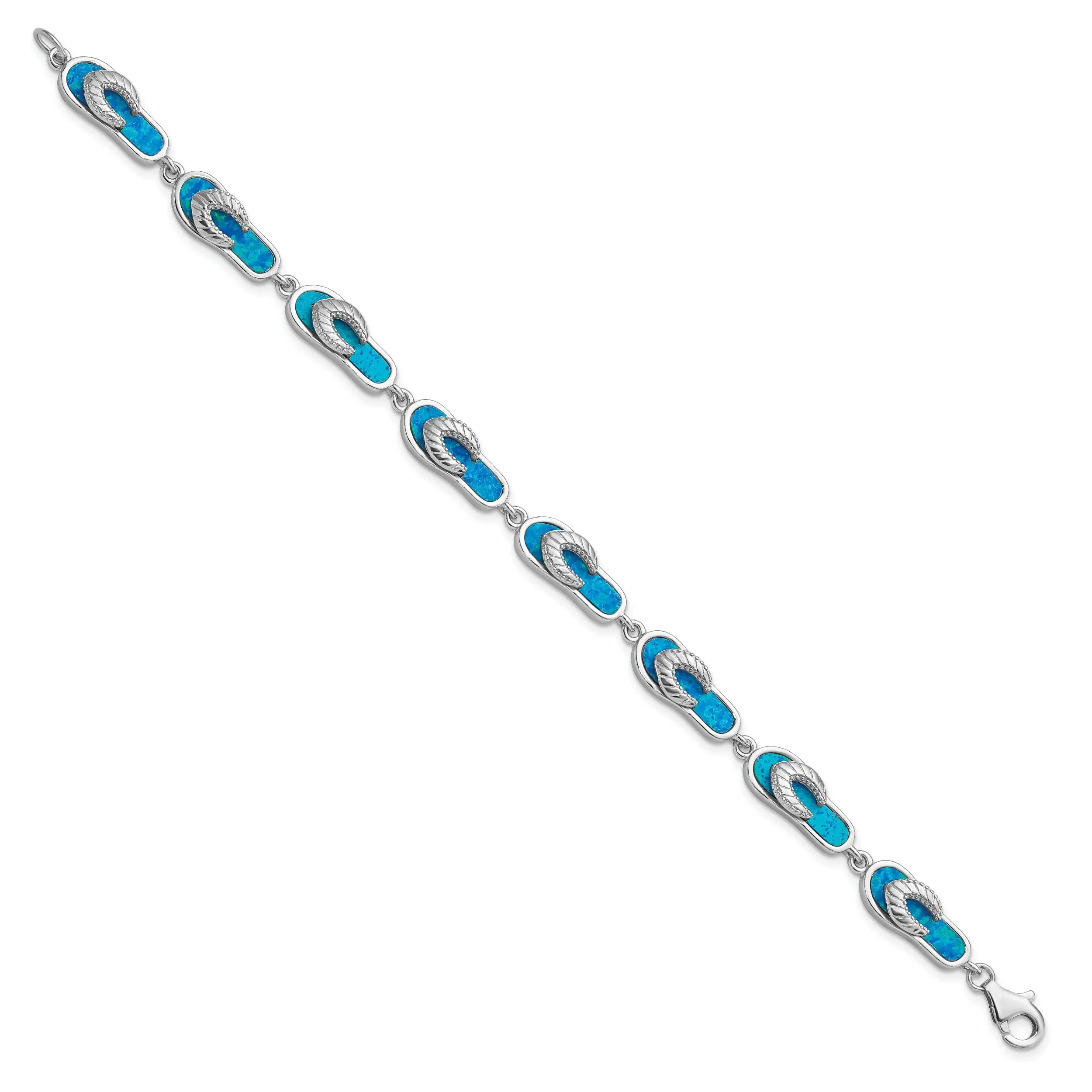 Silver Created Blue Opal Inlay Sandal Bracelet