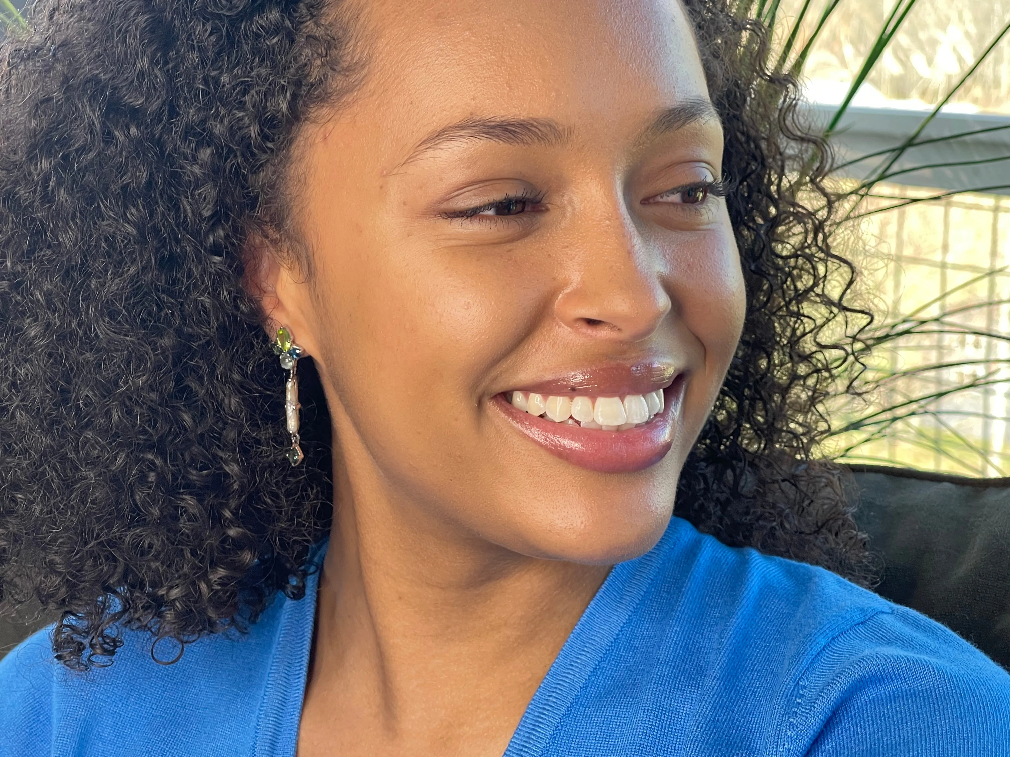 Silver Dangle Earrings with Stick Pearl and Gemstones