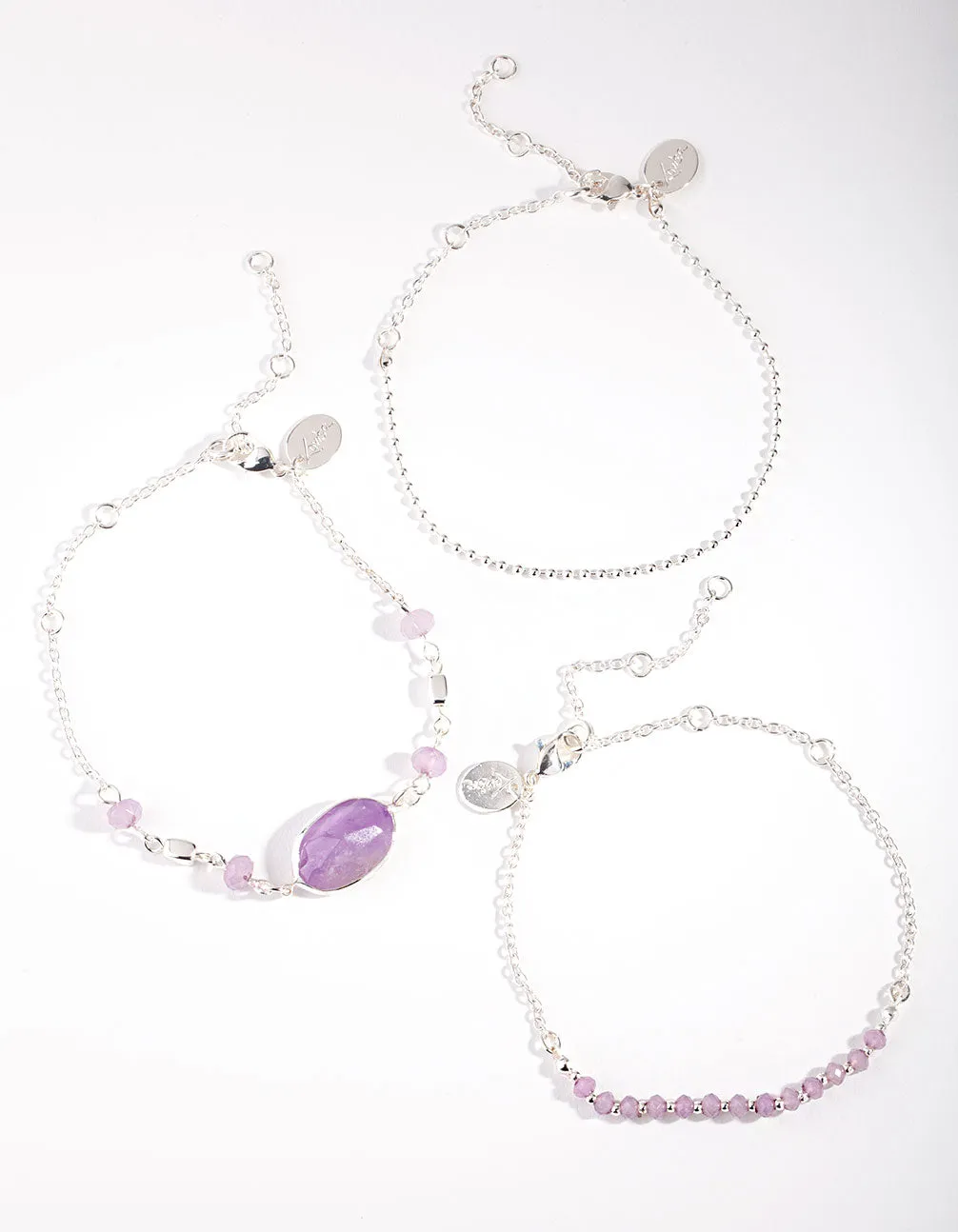 Silver Mixed Amethyst Anklet Pack