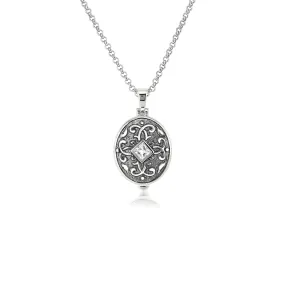 Silver Oval Locket with White Topaz