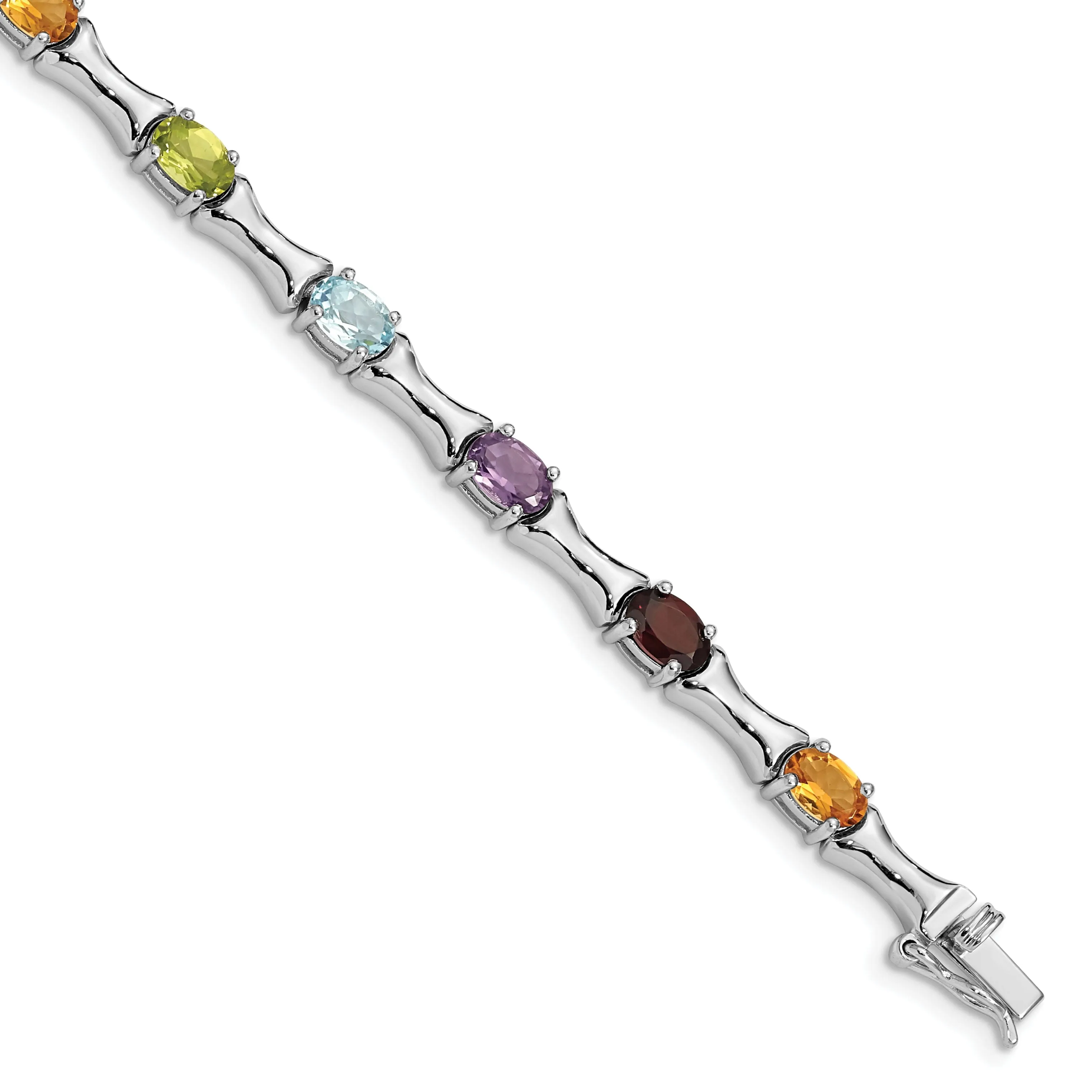 Silver Polished Finish Multi Gemstone Bracelet