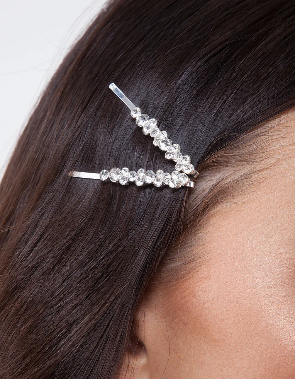 Silver Round-cut Crystal Hair Pin 4-Pack