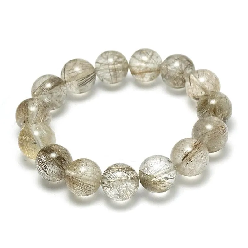 Silver Rutilated Quartz Stretch Bracelet 12mm, 14mm