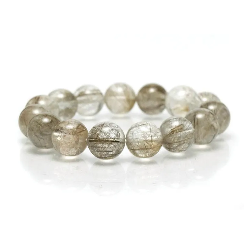 Silver Rutilated Quartz Stretch Bracelet 12mm, 14mm