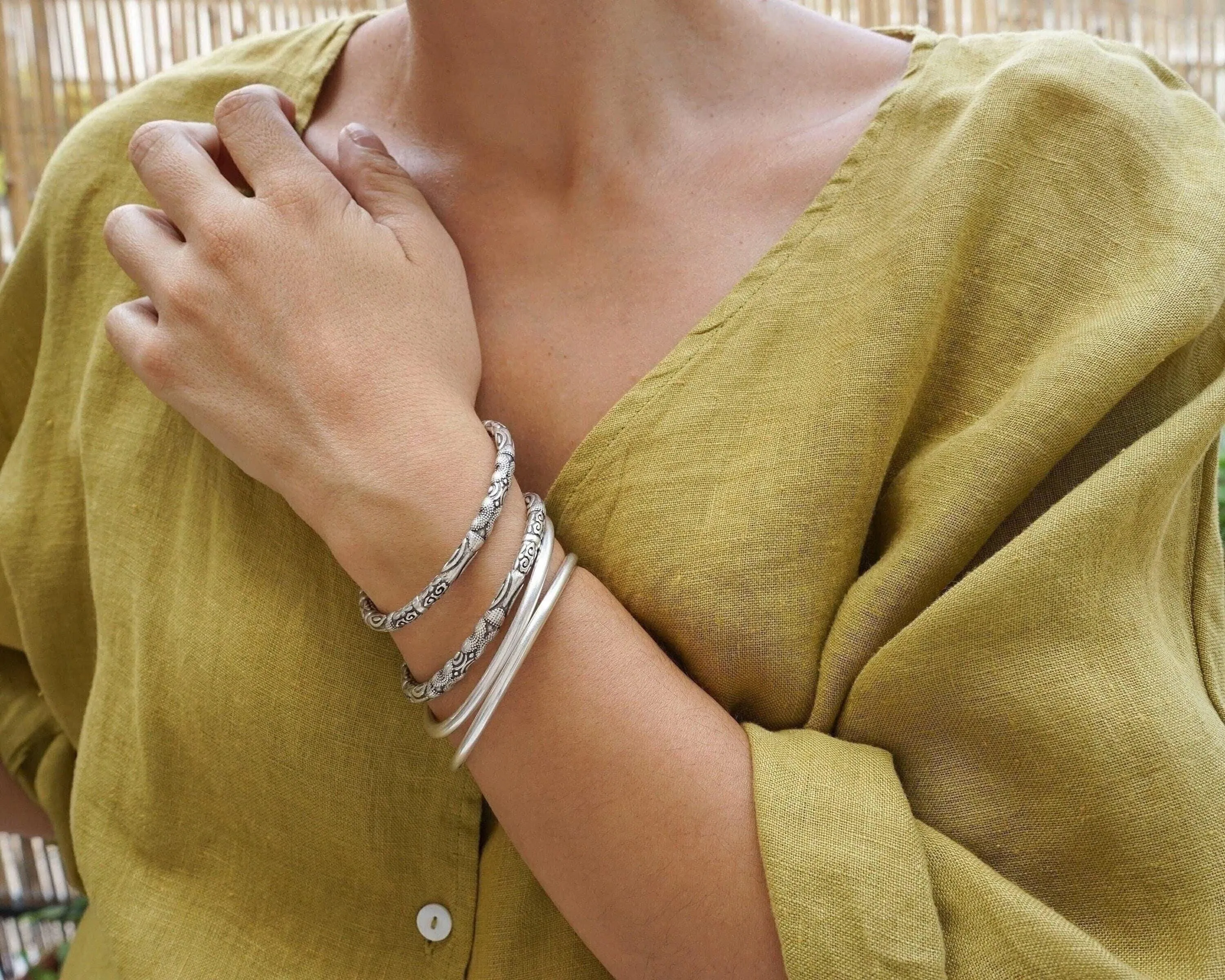 Silver Shiny Thick Round Bangle Bracelet