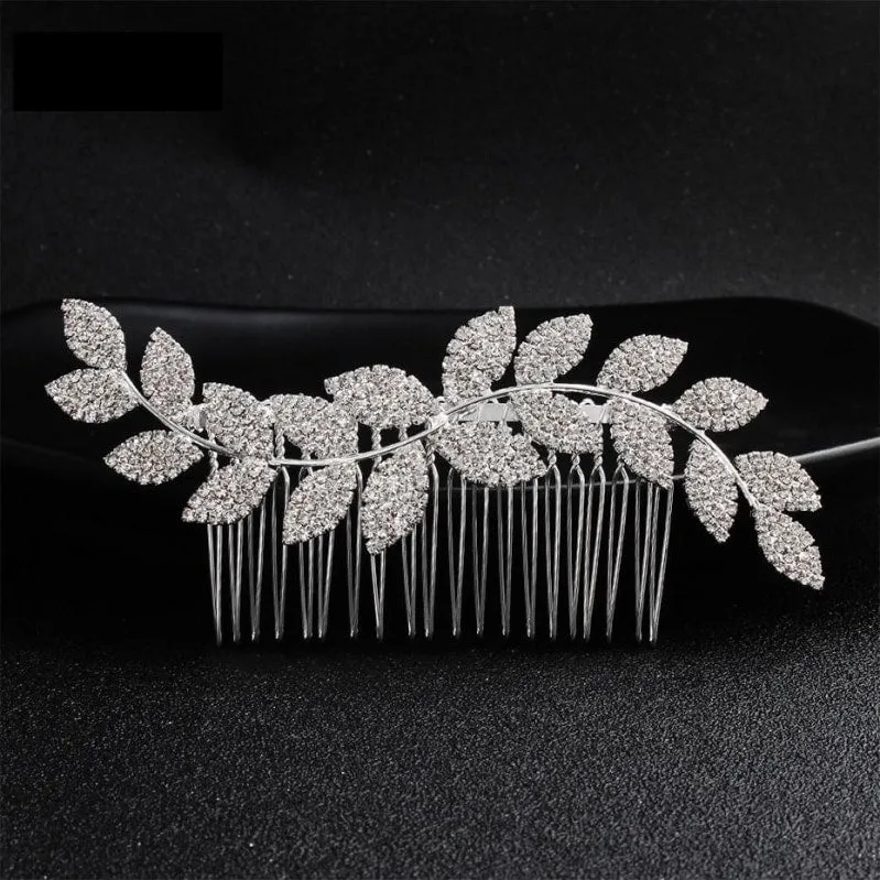 Simple Leaves Hair Combs Austrian Crystal Wedding Hair Accessories Bridal Headpieces Jewelry