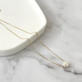 Single Pearl Necklace on Gold Plate