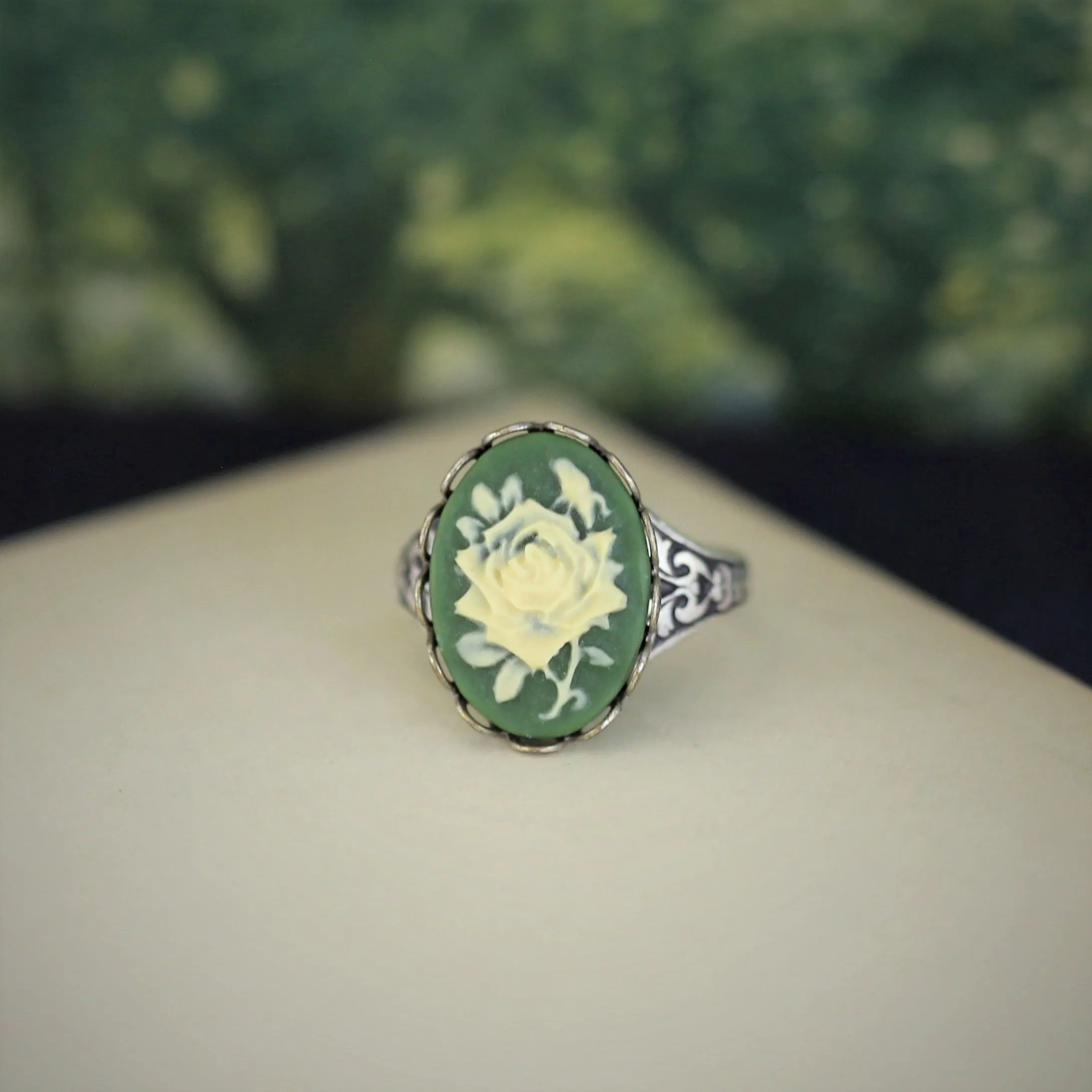 Single Rose Vintage Style Cameo Ring