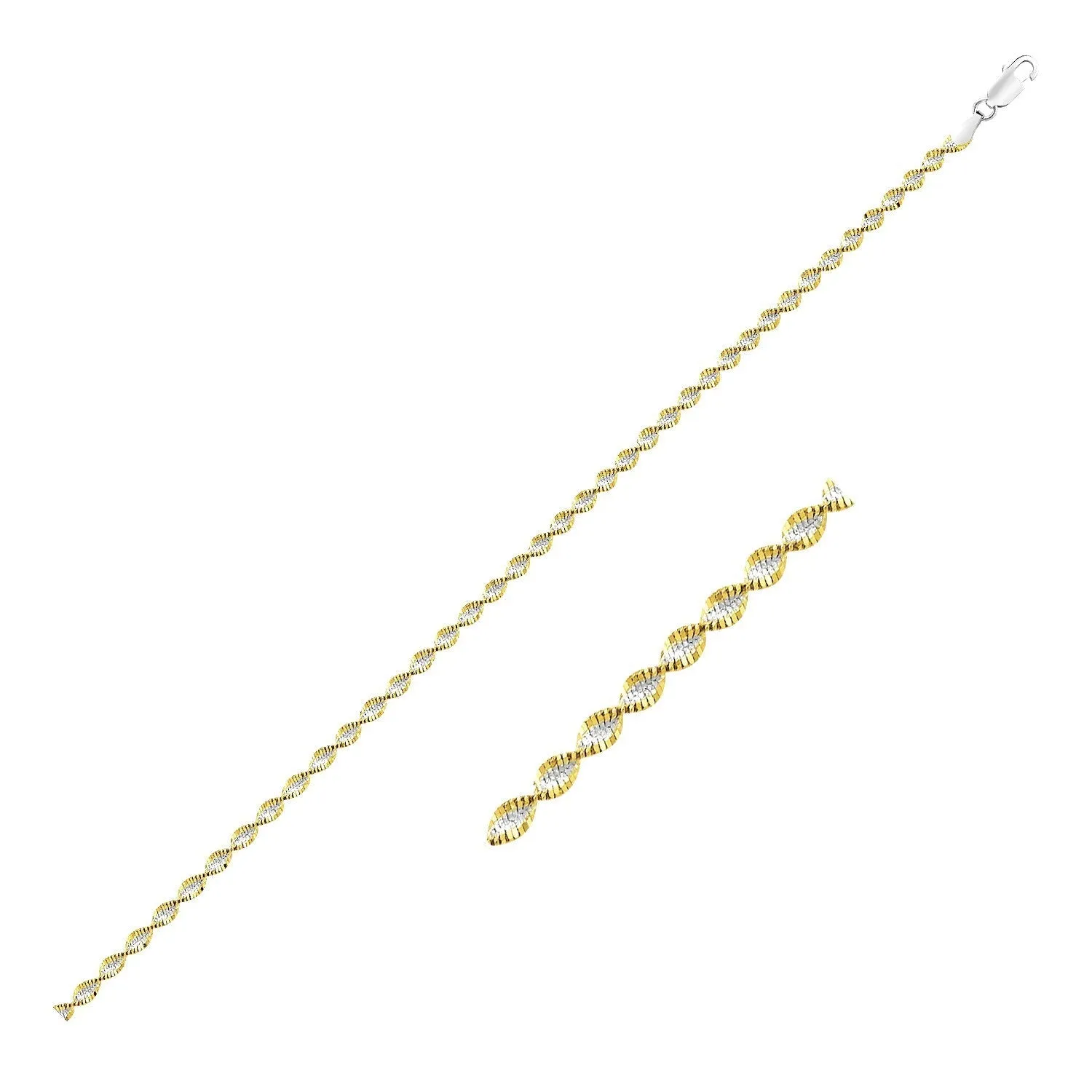 Size: 10'' - Sterling Silver Yellow Toned Twisted Chain Anklet