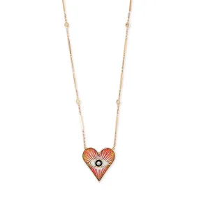 SMALL ORANGE OPAL INLAY EYE BURST HEART NECKLACE