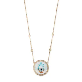 SMALL PAVE 3 HEARTS EYE BURST OPAL INLAY NECKLACE