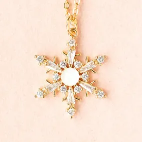 Snowflake Sparkle CZ Stone Charm Dainty Pendant Necklace