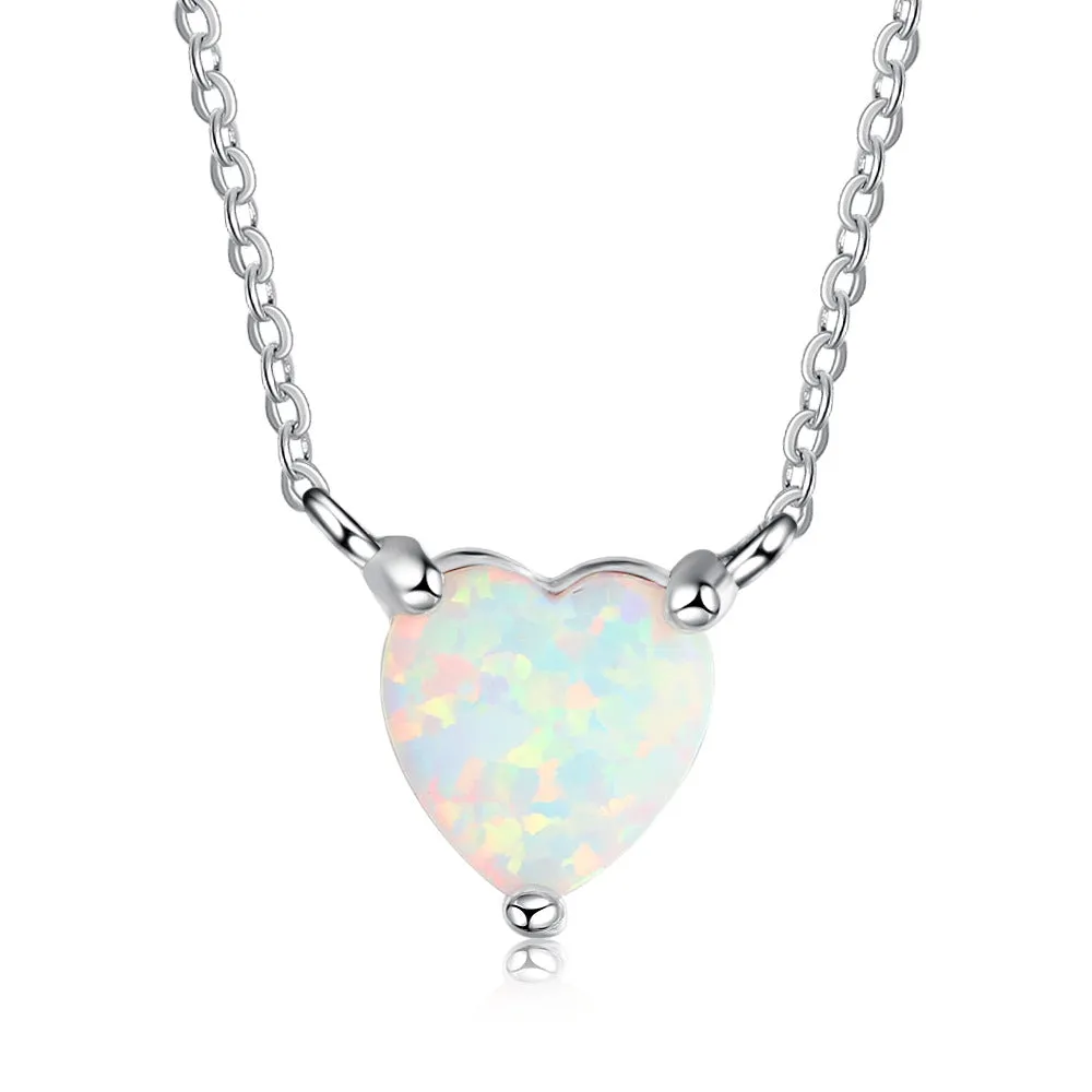 Solitaire Heart Shape Opal Sterling Silver Necklace