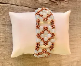 Speranza Handcrafted Opal and Seed Bead Delicate Cuff Bracelet