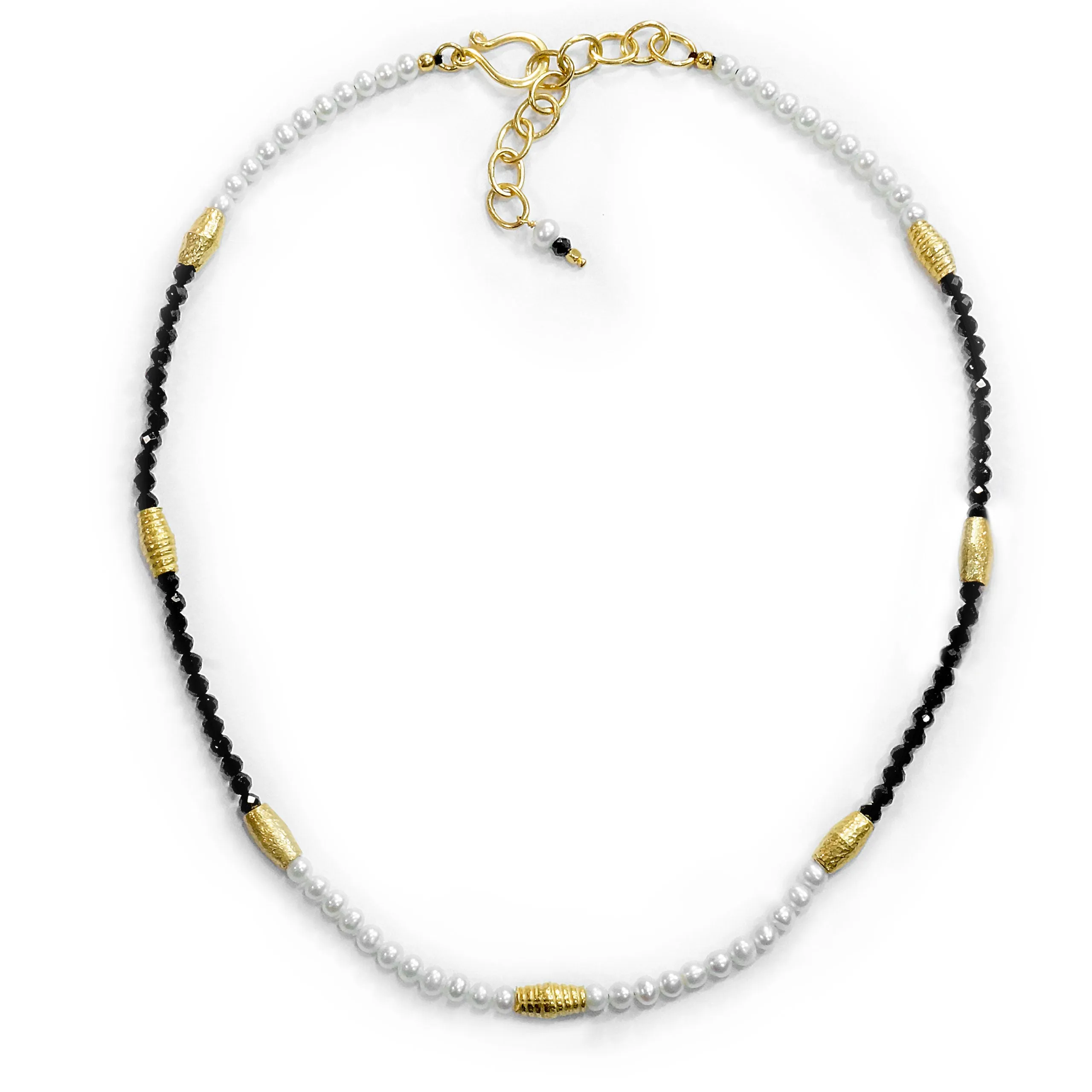 Spinel and Pearl Necklace with Gold Beads