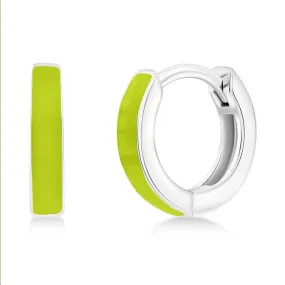 Sterling Silver 11mm Enamel Huggies - Peridot