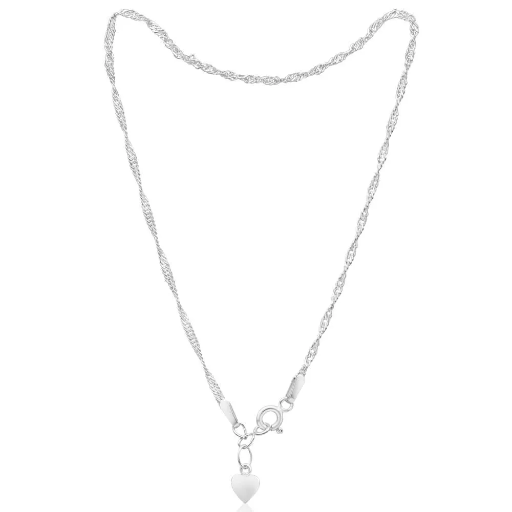 Sterling Silver 26cm Singapore Chain Anklet with Drop Heart