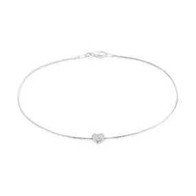 Sterling Silver 27cm Snake Anklet with Stardust Heart