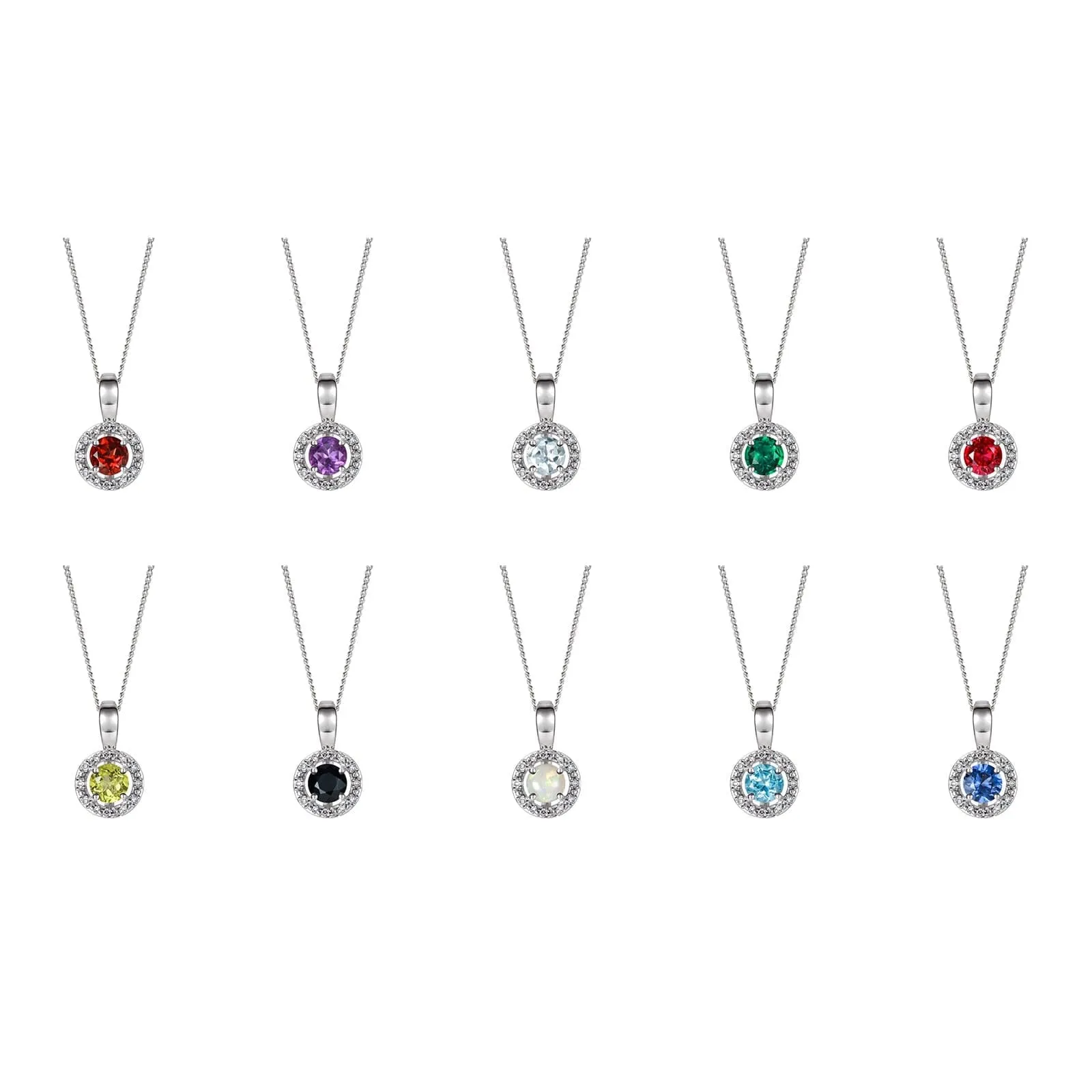 Sterling Silver Birthstone and Diamond Pendant Necklace