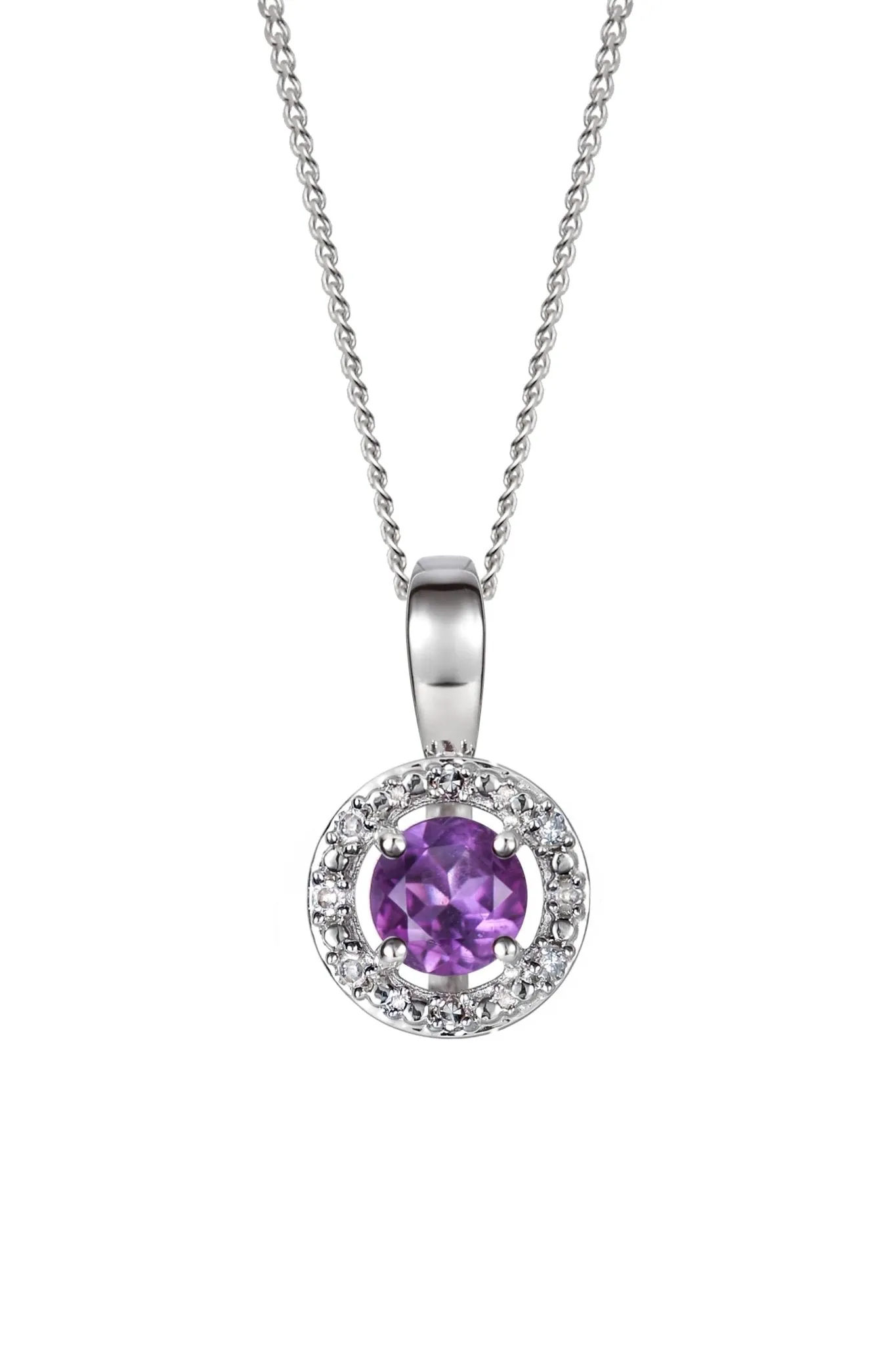 Sterling Silver Birthstone and Diamond Pendant Necklace