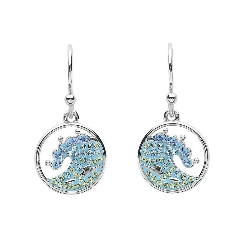 Sterling Silver Blue Crystal Wave Earrings