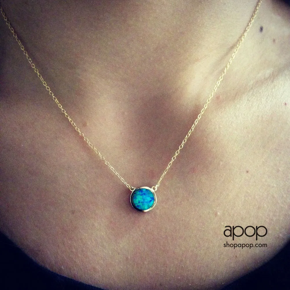 Sterling Silver Blue Opal Solitaire Necklace