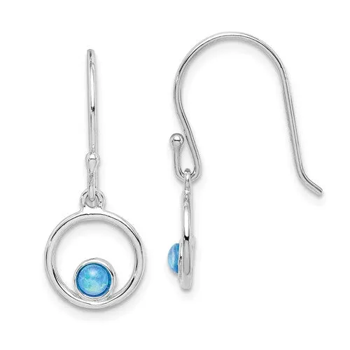 Sterling Silver Created Blue Opal Circle Dangle Earrings