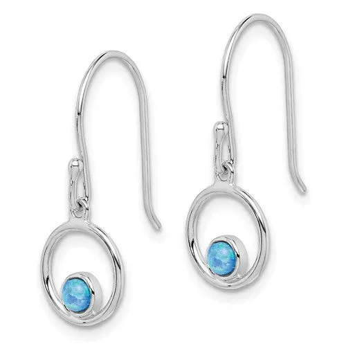 Sterling Silver Created Blue Opal Circle Dangle Earrings