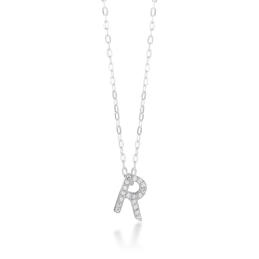 Sterling Silver Cubic Zirconia Initial "R" Pendant on 39 3cm Chain