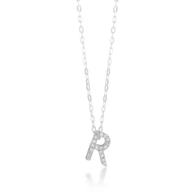 Sterling Silver Cubic Zirconia Initial "R" Pendant on 39 3cm Chain