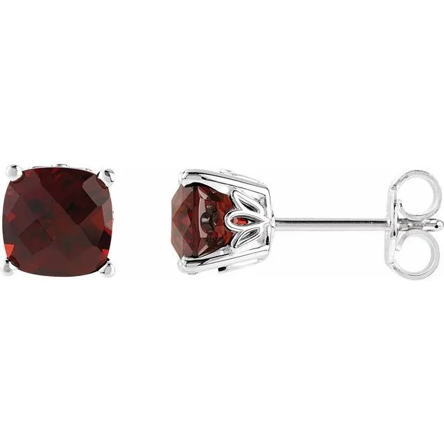 Sterling Silver Cushion Cut Gemstone Earrings