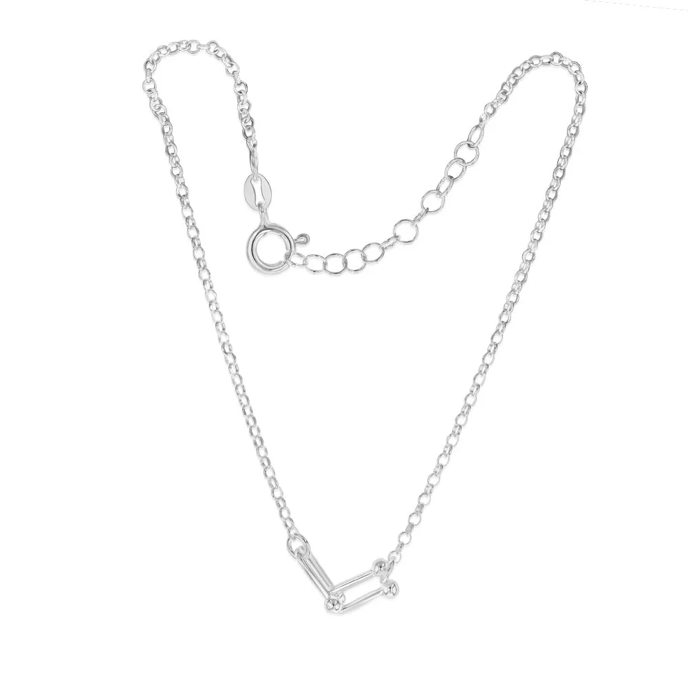 Sterling Silver Fancy U Link 24 3cm Anklet