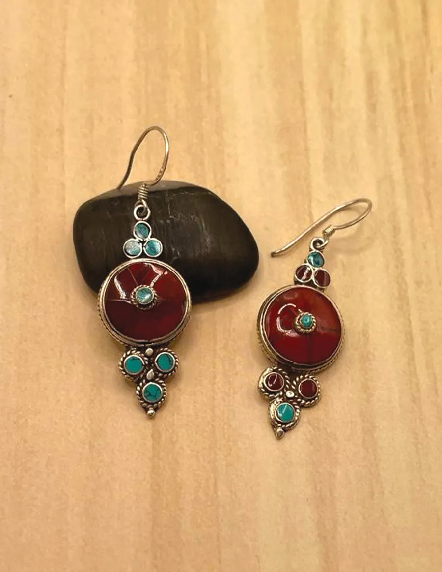 Sterling Silver Gemstone Tibetan Moon Earrings