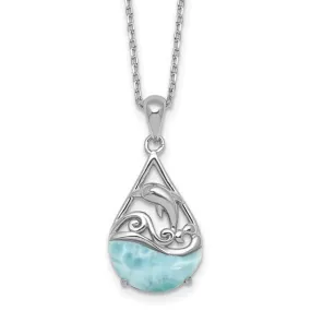 Sterling Silver Larimar Dolphin Teardrop Necklace