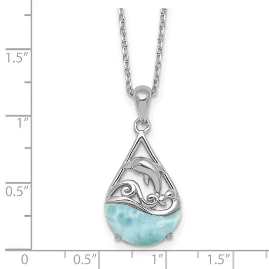 Sterling Silver Larimar Dolphin Teardrop Necklace