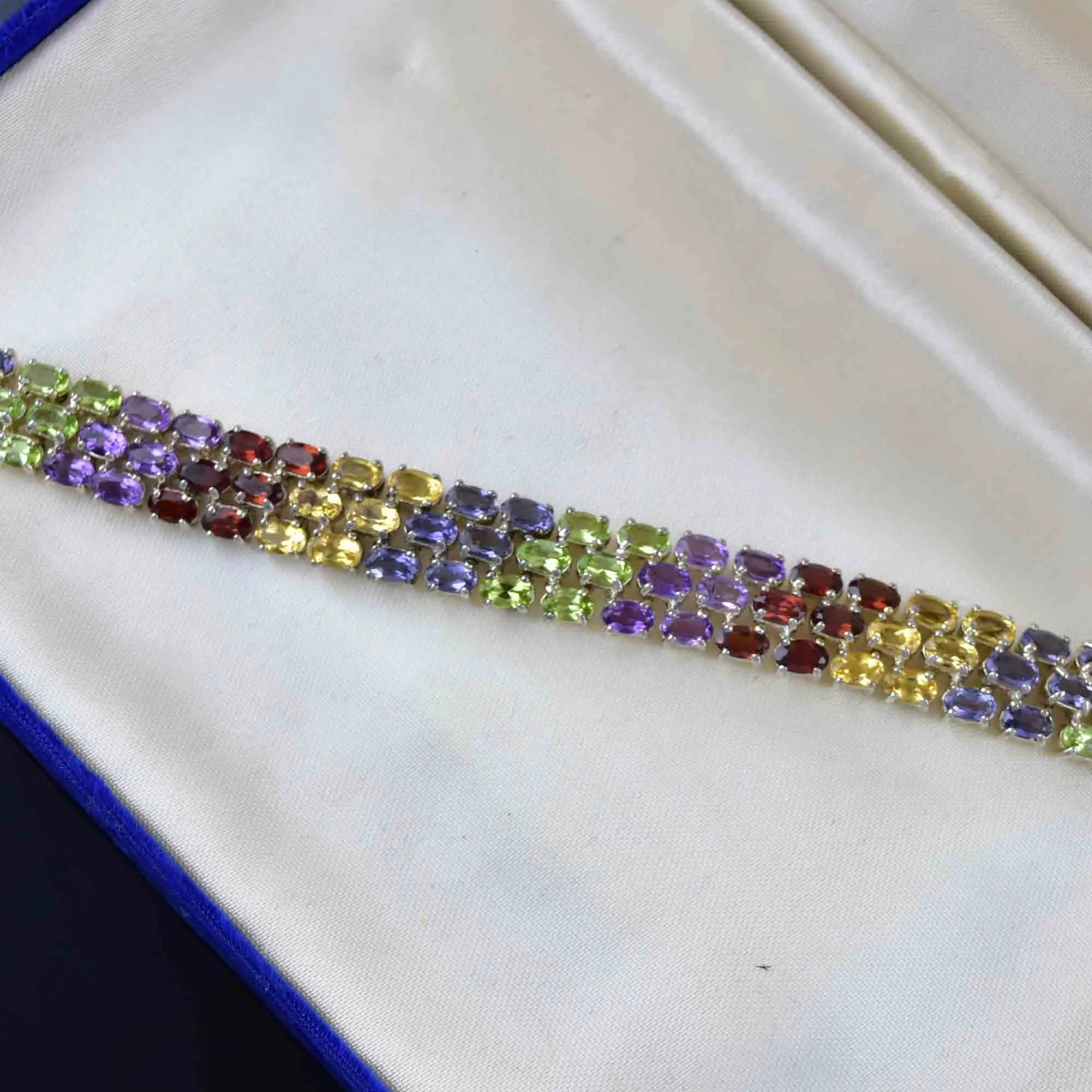 Sterling Silver Multi Gemstone Tennis Style Bracelet