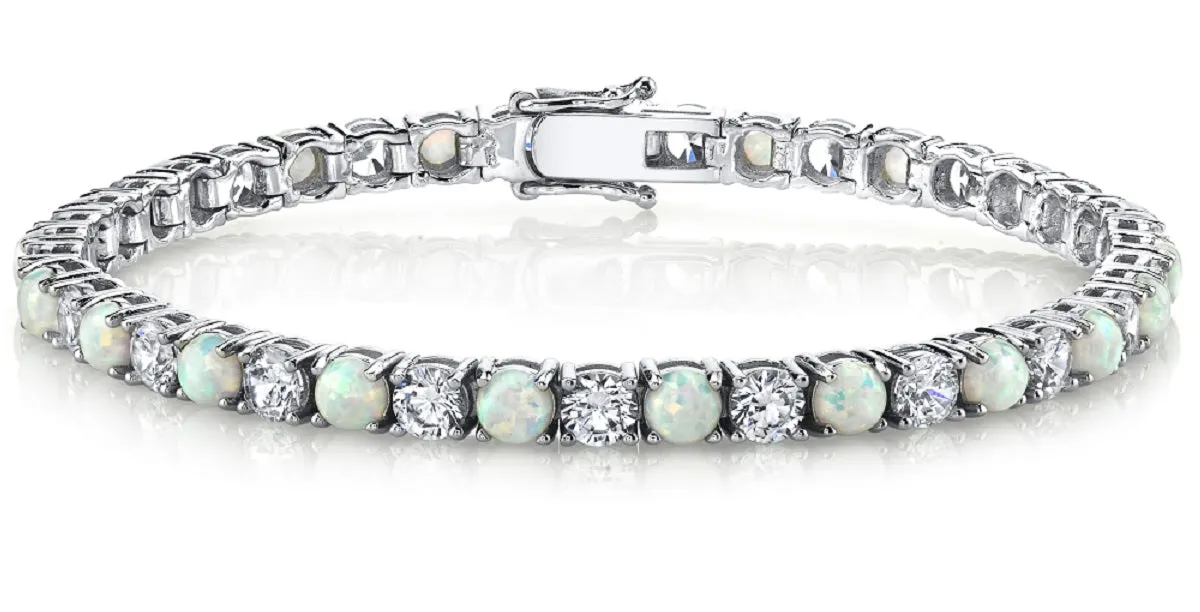 Sterling Silver Opal Cubic Zirconia Eternity Tennis Bracelet, 7.5 TCW 4mm 7.25"