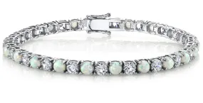 Sterling Silver Opal Cubic Zirconia Eternity Tennis Bracelet, 7.5 TCW 4mm 7.25"