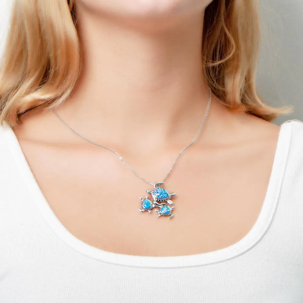 Sterling Silver Opal Ohana Honu 3 Turtle Pendant by Alamea